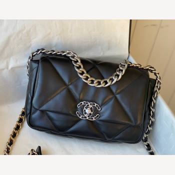 Chanel 19 Lambskin Small 26cm Flap Bag AS1160 Black/Silver 2021 TOP (SM-21123040)
