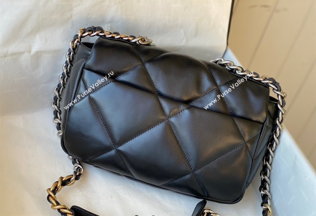 Chanel 19 Lambskin Small 26cm Flap Bag AS1160 Black/Silver 2021 TOP (SM-21123040)