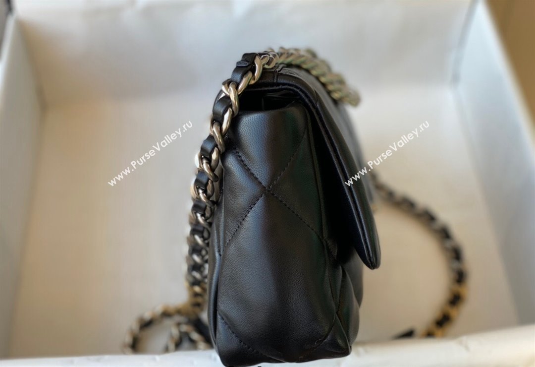 Chanel 19 Lambskin Small 26cm Flap Bag AS1160 Black/Silver 2021 TOP (SM-21123040)