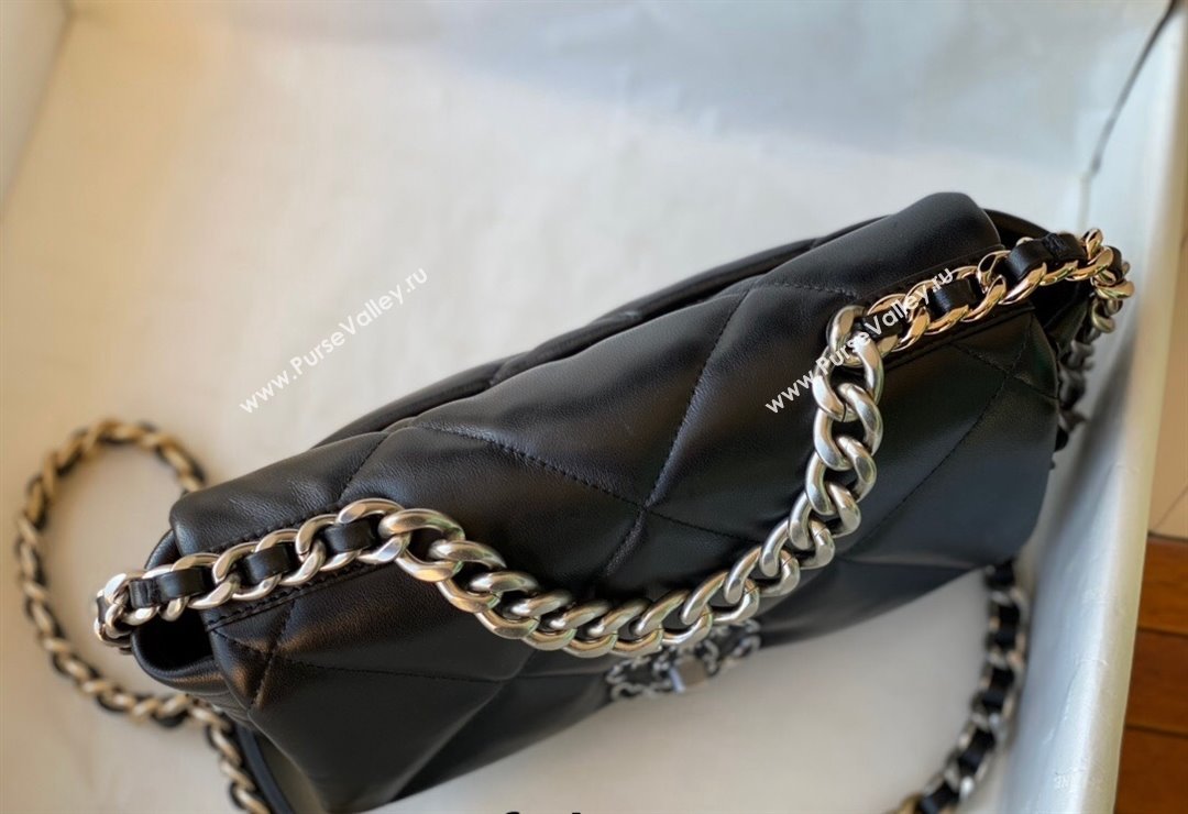 Chanel 19 Lambskin Small 26cm Flap Bag AS1160 Black/Silver 2021 TOP (SM-21123040)