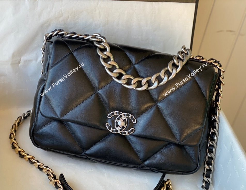 Chanel 19 Lambskin Large 30cm Flap Bag AS1161 Black/Silver 2021 TOP (SM-21123041)