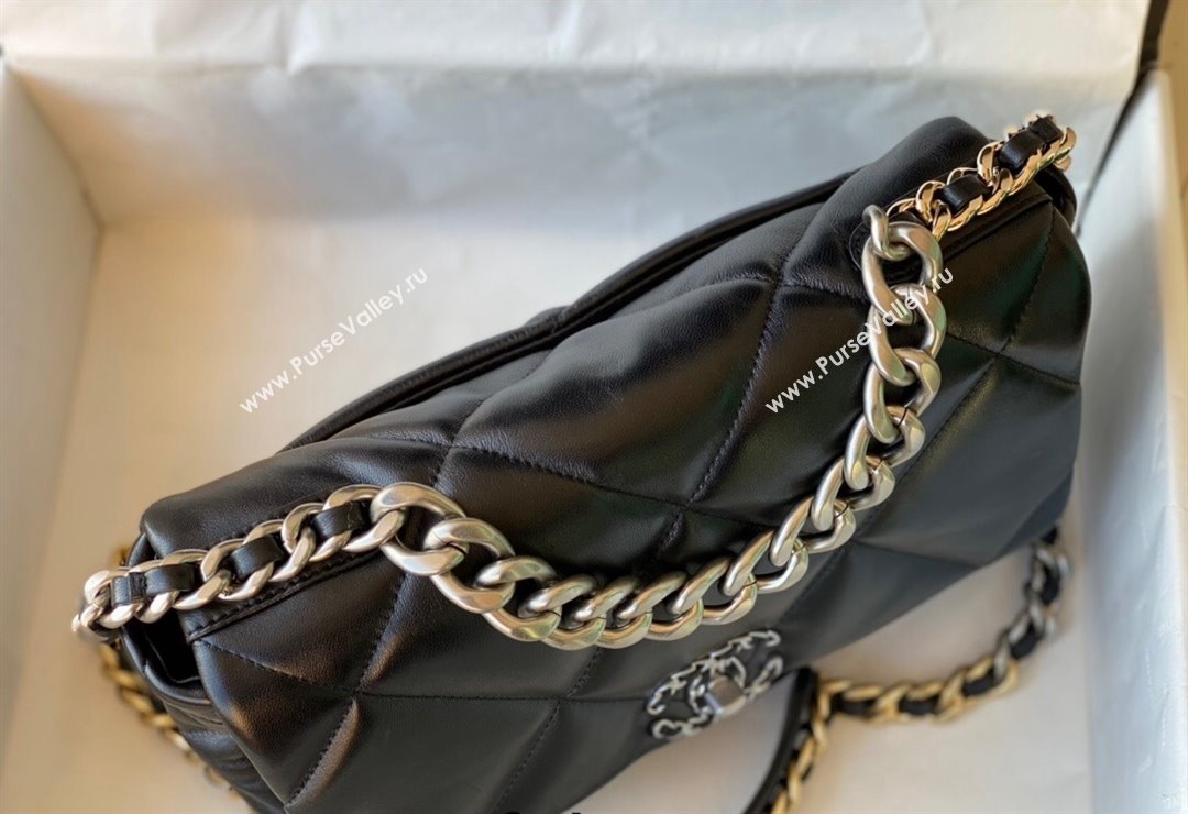 Chanel 19 Lambskin Large 30cm Flap Bag AS1161 Black/Silver 2021 TOP (SM-21123041)