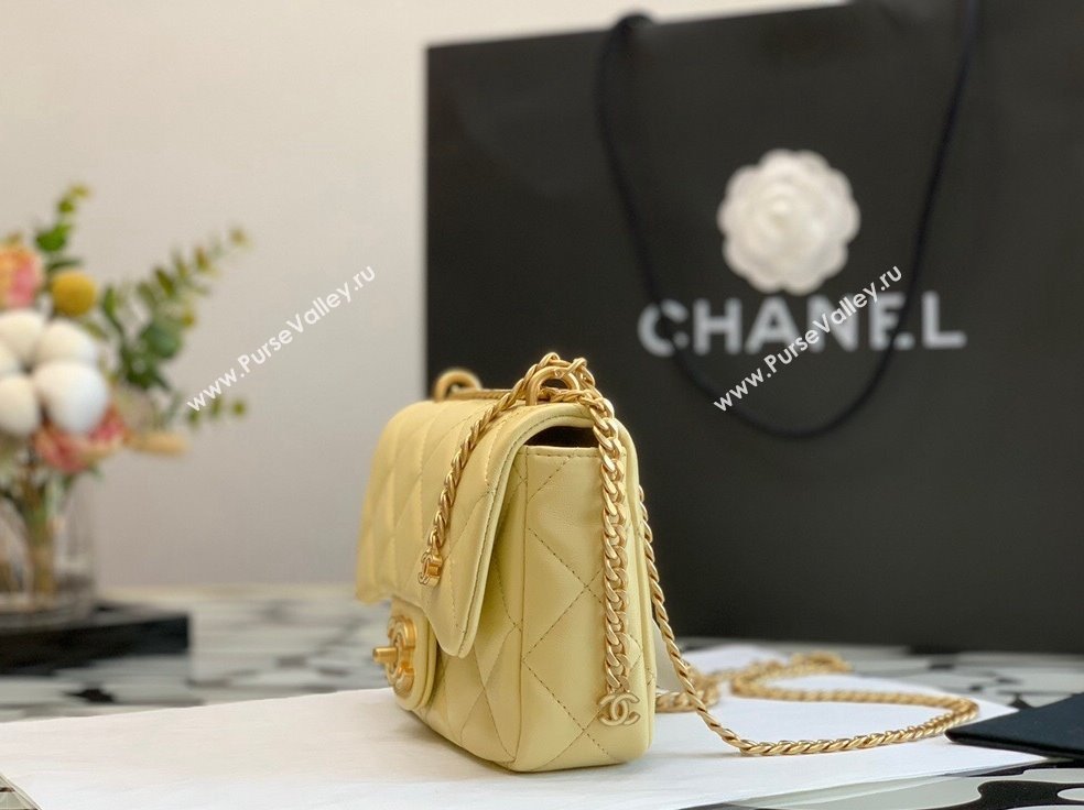 Chanel Lambskin & Enamel Mini Flap Bag AS3113 Yellow 2022 (XING-22031404)