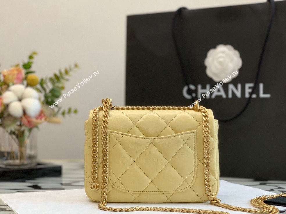 Chanel Lambskin & Enamel Mini Flap Bag AS3113 Yellow 2022 (XING-22031404)