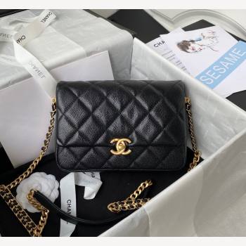 Chanel Grained Calfskin Flap Bag with Double Chain Black 2022 (SSZ-22031424)