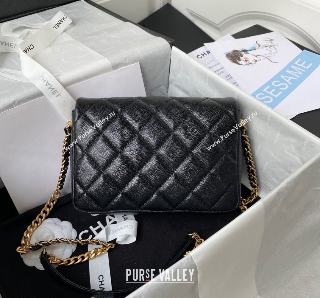 Chanel Grained Calfskin Flap Bag with Double Chain Black 2022 (SSZ-22031424)