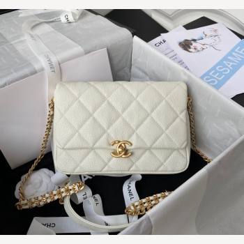 Chanel Grained Calfskin Flap Bag with Double Chain White 2022 (SSZ-22031428)