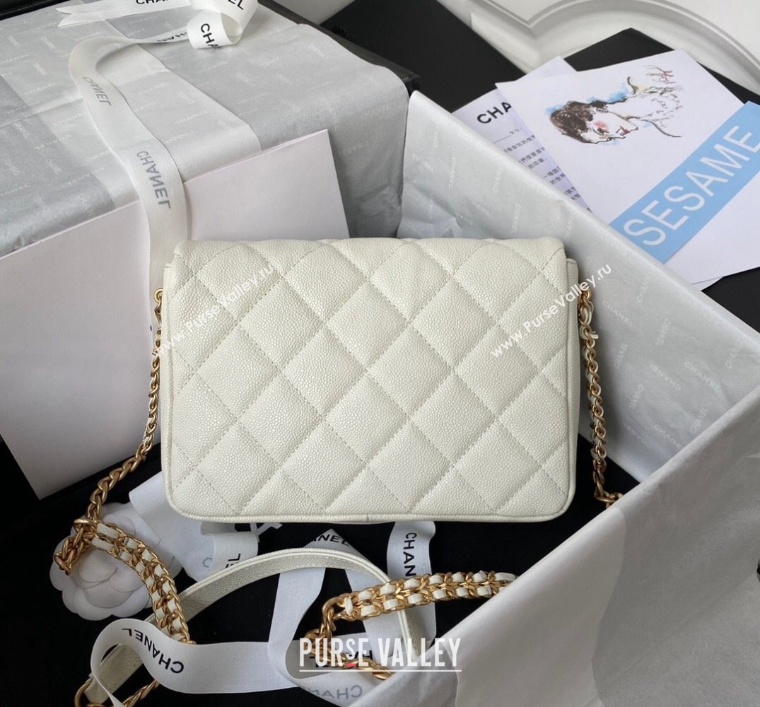 Chanel Grained Calfskin Flap Bag with Double Chain White 2022 (SSZ-22031428)