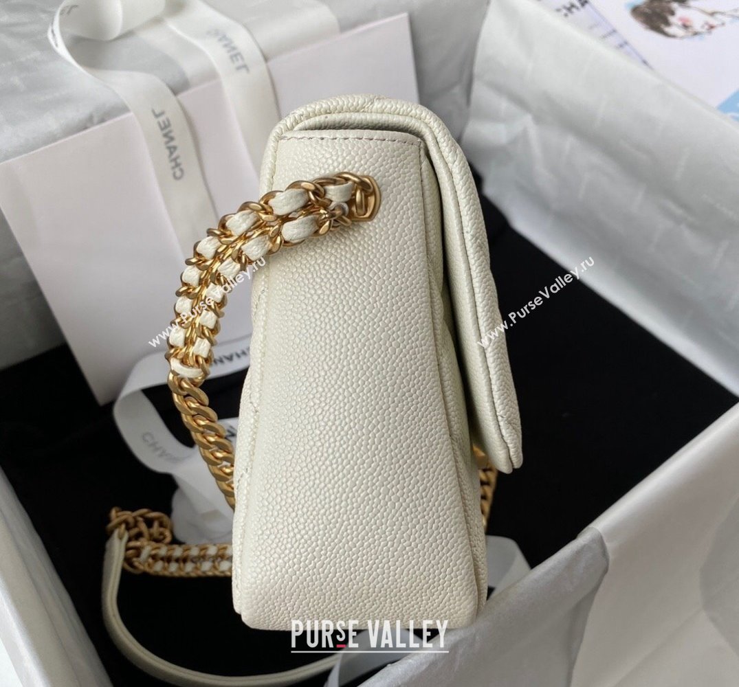 Chanel Grained Calfskin Flap Bag with Double Chain White 2022 (SSZ-22031428)