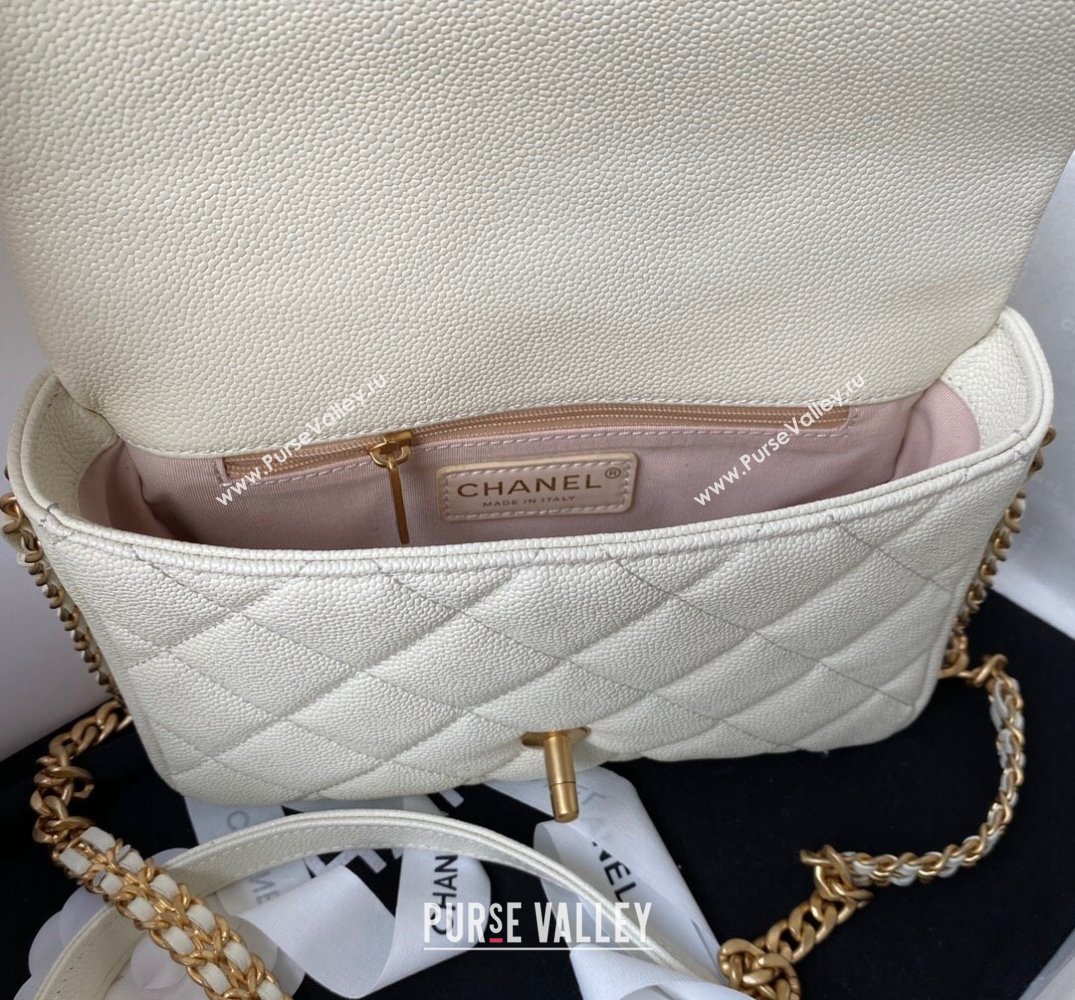 Chanel Grained Calfskin Flap Bag with Double Chain White 2022 (SSZ-22031428)