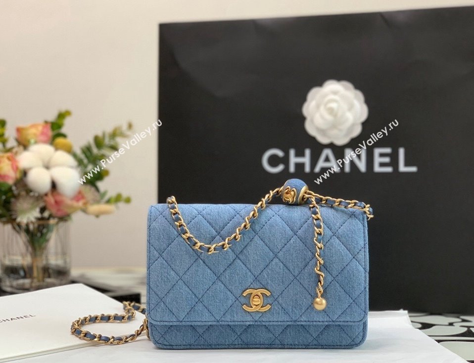 Chanel Denim Wallet on Chain WOC with Ball AP1450 Light Blue 2022 27 (JY-22010427)