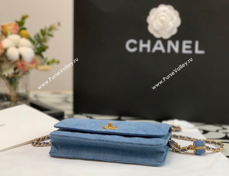 Chanel Denim Wallet on Chain WOC with Ball AP1450 Light Blue 2022 27 (JY-22010427)