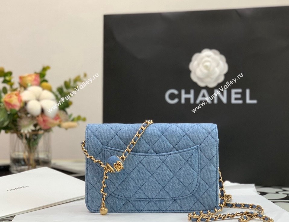 Chanel Denim Wallet on Chain WOC with Ball AP1450 Light Blue 2022 27 (JY-22010427)