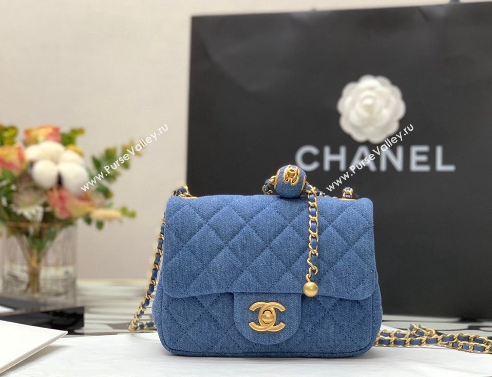 Chanel Denim Mini Sqaure Flap Bag with Ball AS1786 Dark Blue 2022 32 (JY-22010432)