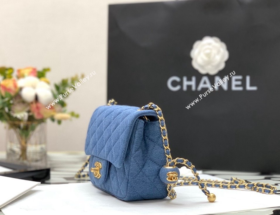 Chanel Denim Mini Sqaure Flap Bag with Ball AS1786 Dark Blue 2022 32 (JY-22010432)