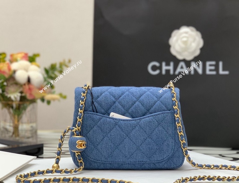 Chanel Denim Mini Sqaure Flap Bag with Ball AS1786 Dark Blue 2022 32 (JY-22010432)