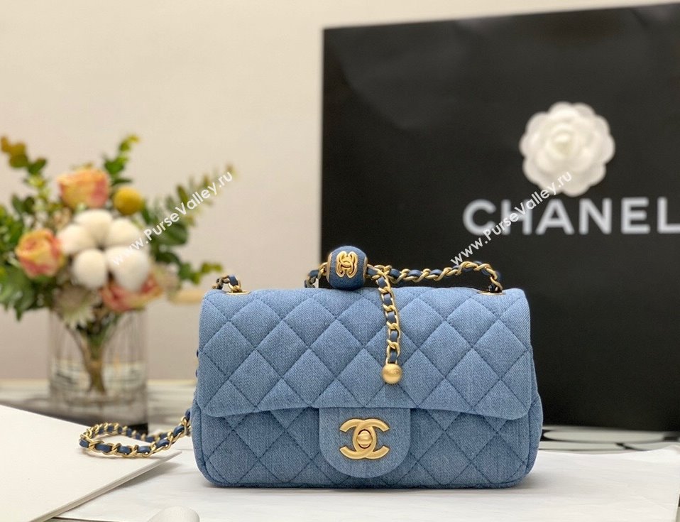 Chanel Denim Mini Flap Bag with Ball AS1787 Light Blue 2022 33 (JY-22010433)