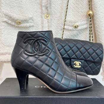 Chanel Quilted Lambskin Heel Ankle Boots 7cm All Black 2023 CH09041 (MD-230904042)