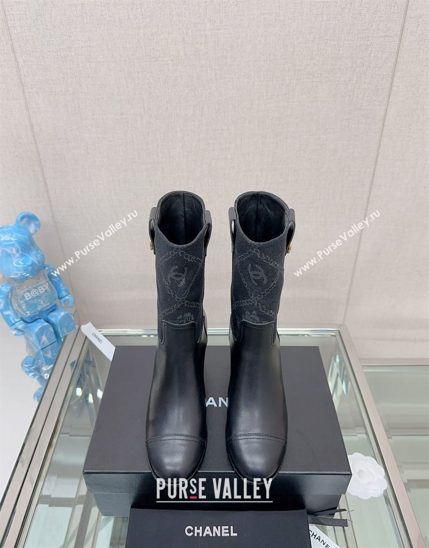 Chanel Calfskin Denim Heel Ankle Boots Black 2023 CH09042 (MD-230904043)