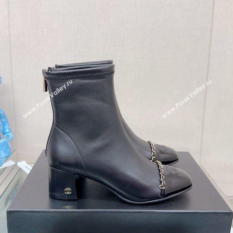 Chanel Lambskin Patent Calfskin Heel Ankle Boots 5cm with Chain Black 2023 CH09043 (MD-230904049)