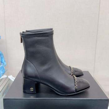 Chanel Lambskin Patent Calfskin Heel Ankle Boots 5cm with Chain Black 2023 CH09043 (MD-230904049)