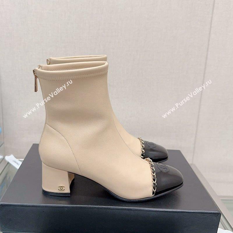 Chanel Lambskin Patent Calfskin Heel Ankle Boots 5cm with Chain Nude 2023 CH09043 (MD-230904050)