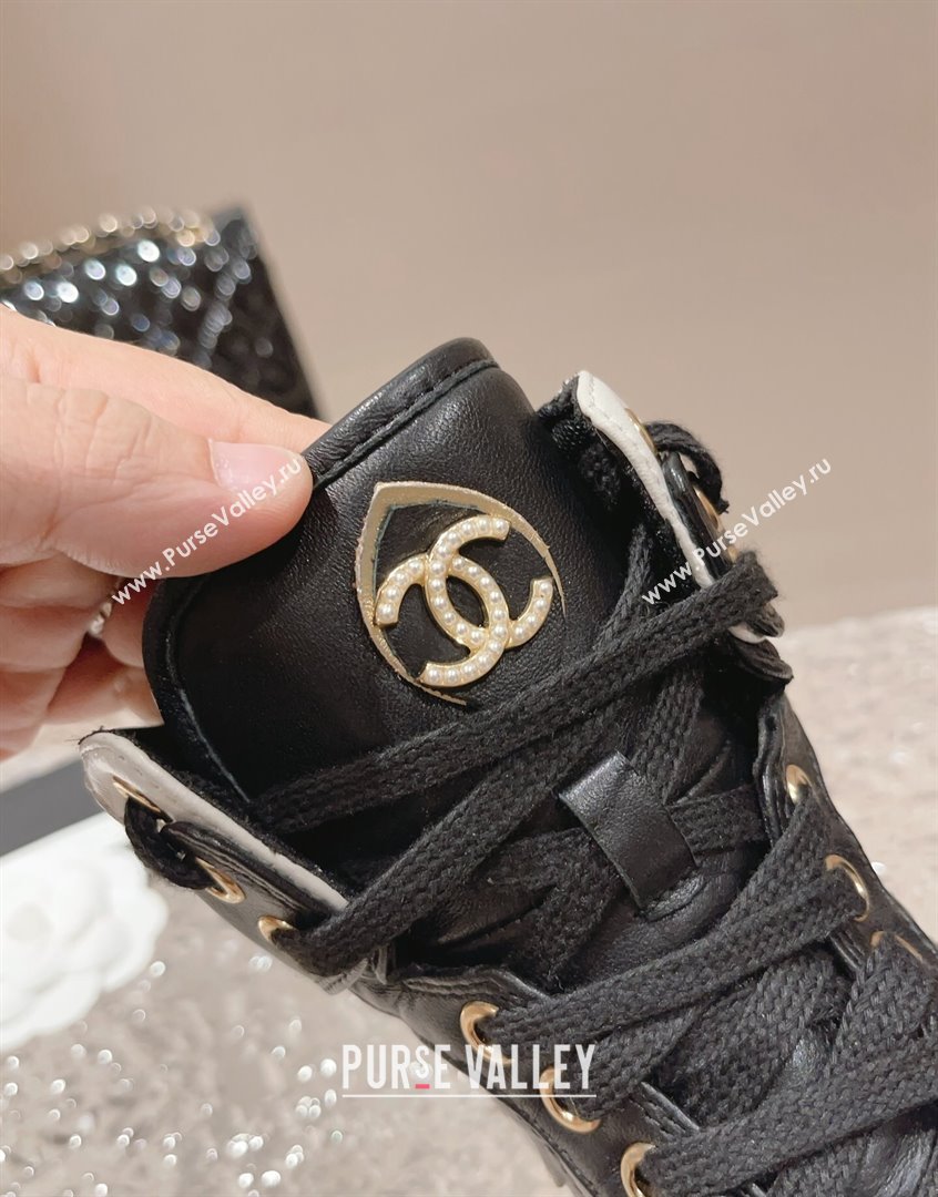 Chanel Quilted Calfskin High-top Sneakers with Pearls CC White2/Black 2023 CH091110 (MD-23091138)