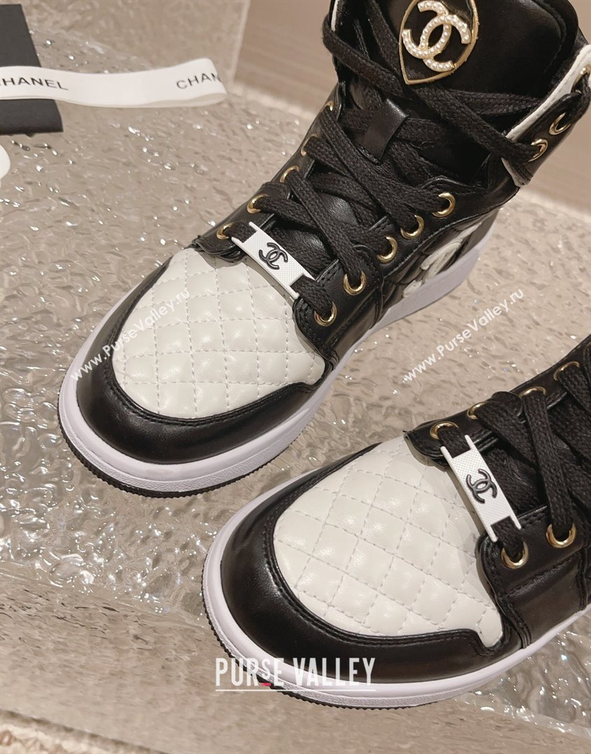 Chanel Quilted Calfskin High-top Sneakers with Pearls CC White2/Black 2023 CH091110 (MD-23091138)