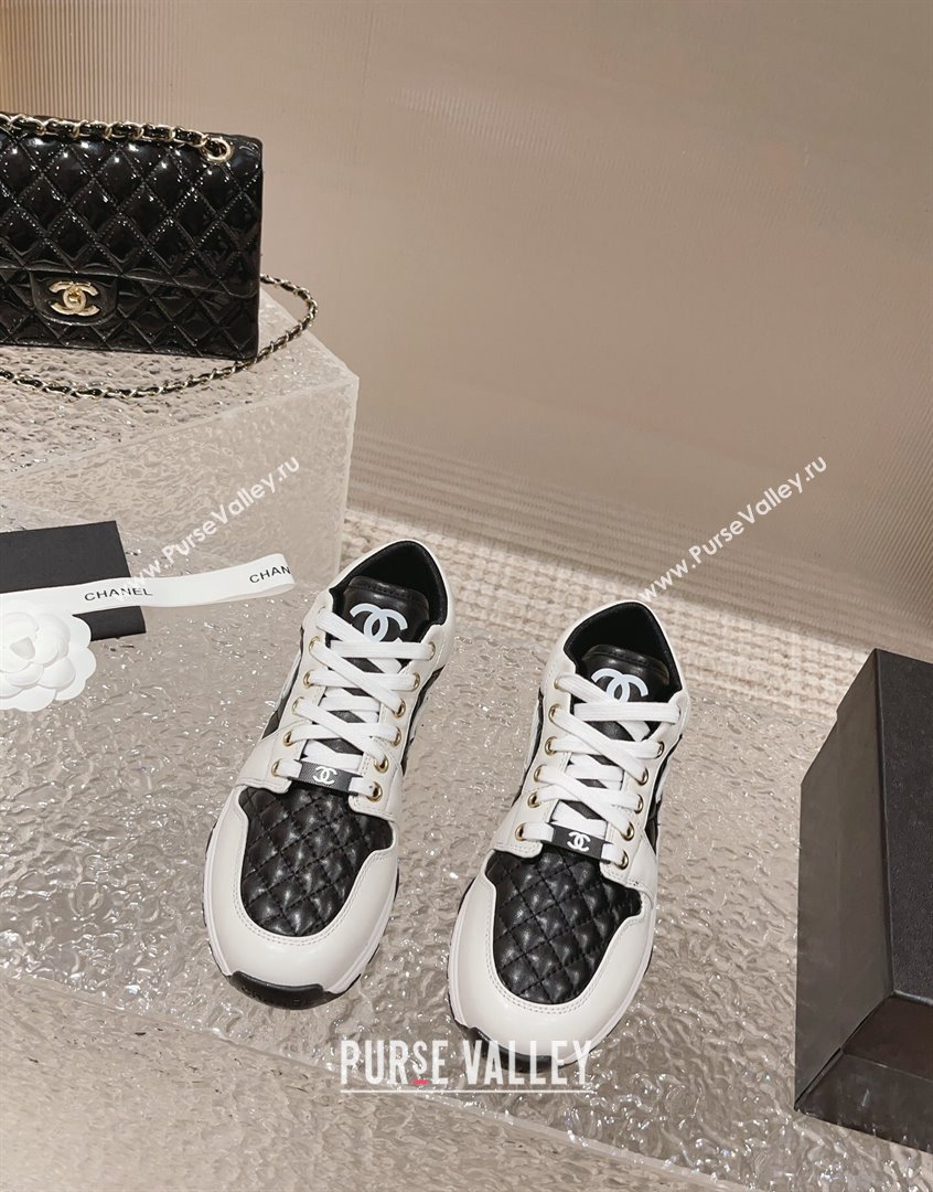 Chanel Quilted Calfskin Low-top Sneakers with CC White2/Black 2023 CH091110 (MD-23091140)