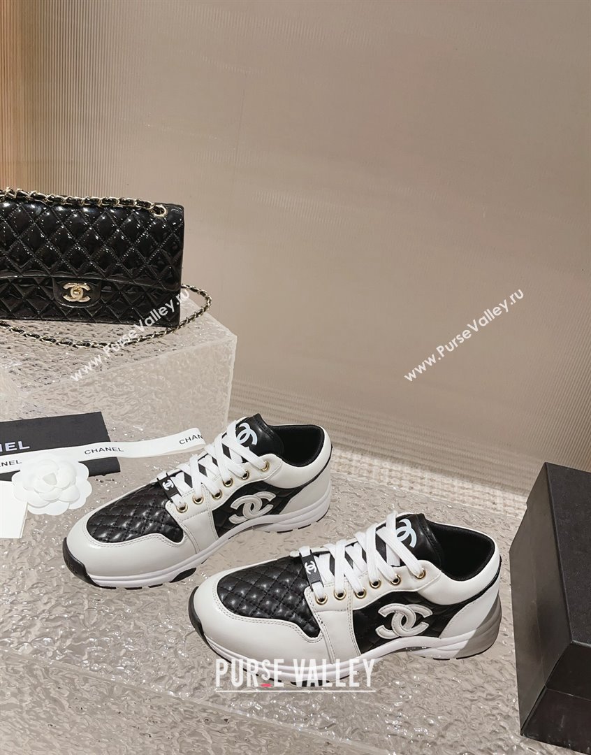 Chanel Quilted Calfskin Low-top Sneakers with CC White2/Black 2023 CH091110 (MD-23091140)