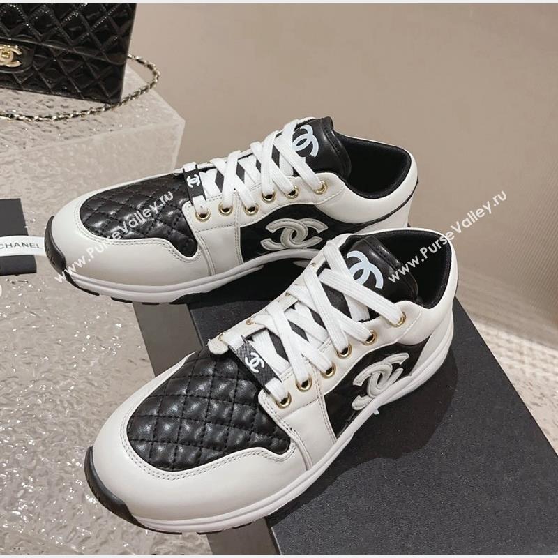 Chanel Quilted Calfskin Low-top Sneakers with CC White2/Black 2023 CH091110 (MD-23091140)