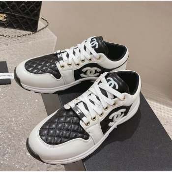 Chanel Quilted Calfskin Low-top Sneakers with CC White2/Black 2023 CH091110 (MD-23091140)