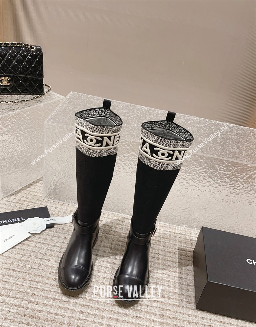 Chanel Calfskin Knit High Boots Black 2023 CH091107 (MD-23091125)