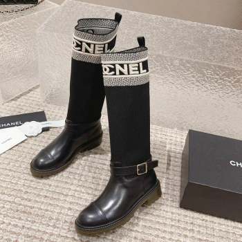 Chanel Calfskin Knit High Boots Black 2023 CH091107 (MD-23091125)