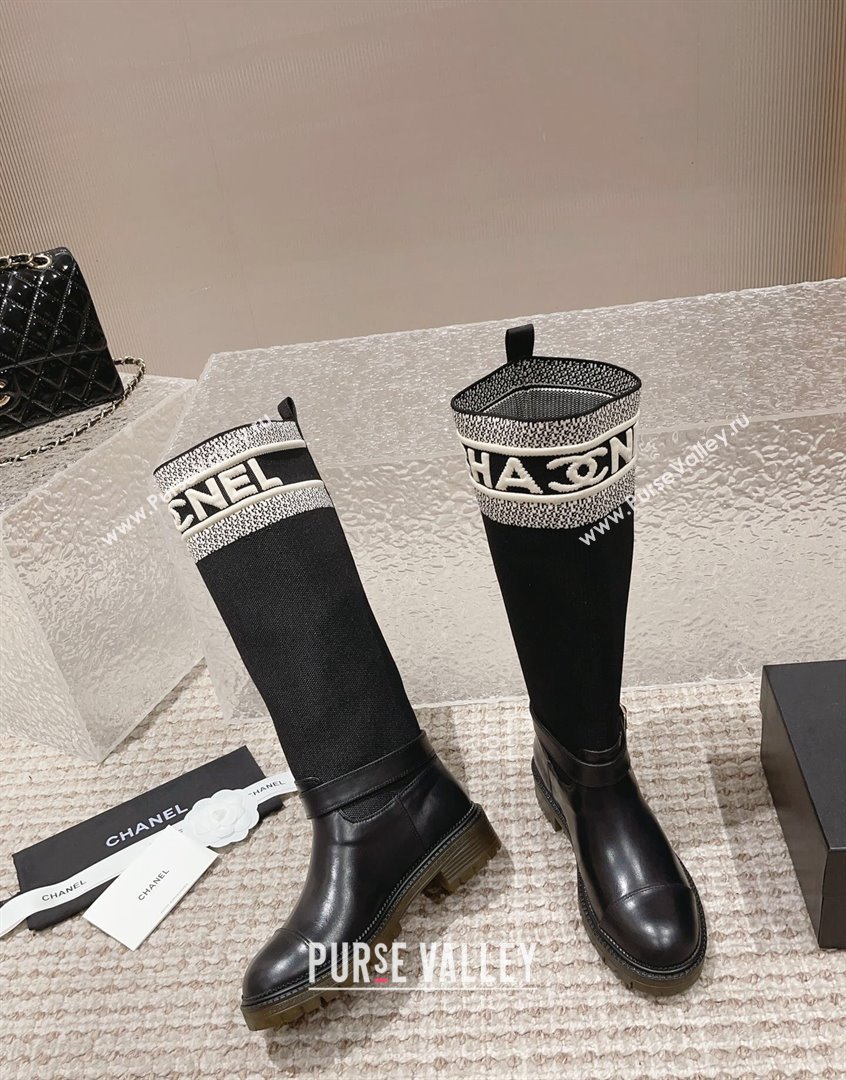 Chanel Calfskin Knit High Boots Black 2023 CH091107 (MD-23091125)