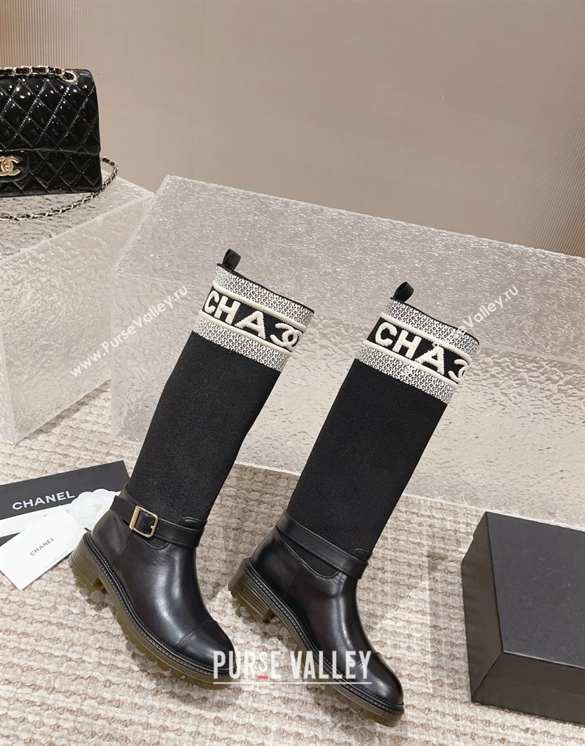 Chanel Calfskin Knit High Boots Black 2023 CH091107 (MD-23091125)