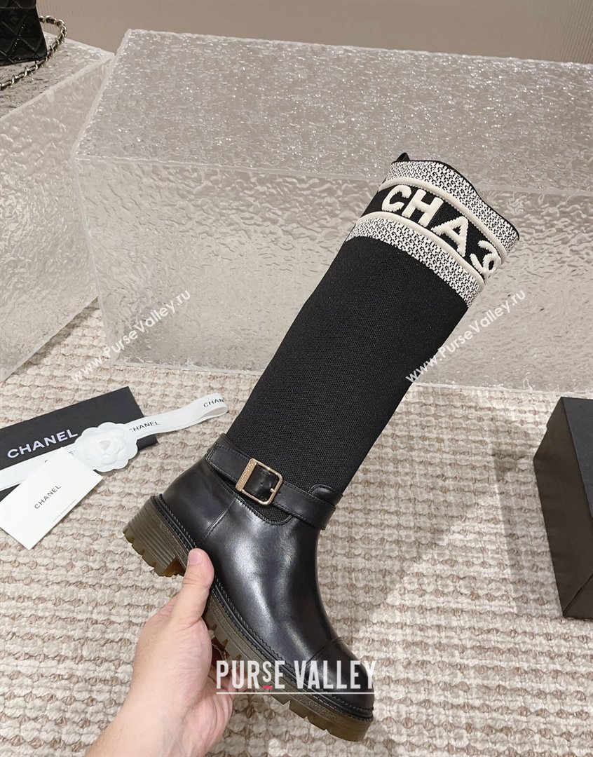 Chanel Calfskin Knit High Boots Black 2023 CH091107 (MD-23091125)