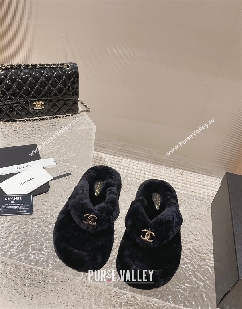 Chanel Wool Platform Thong Slide Sandals Black 2023 CH091111 (MD-23091141)