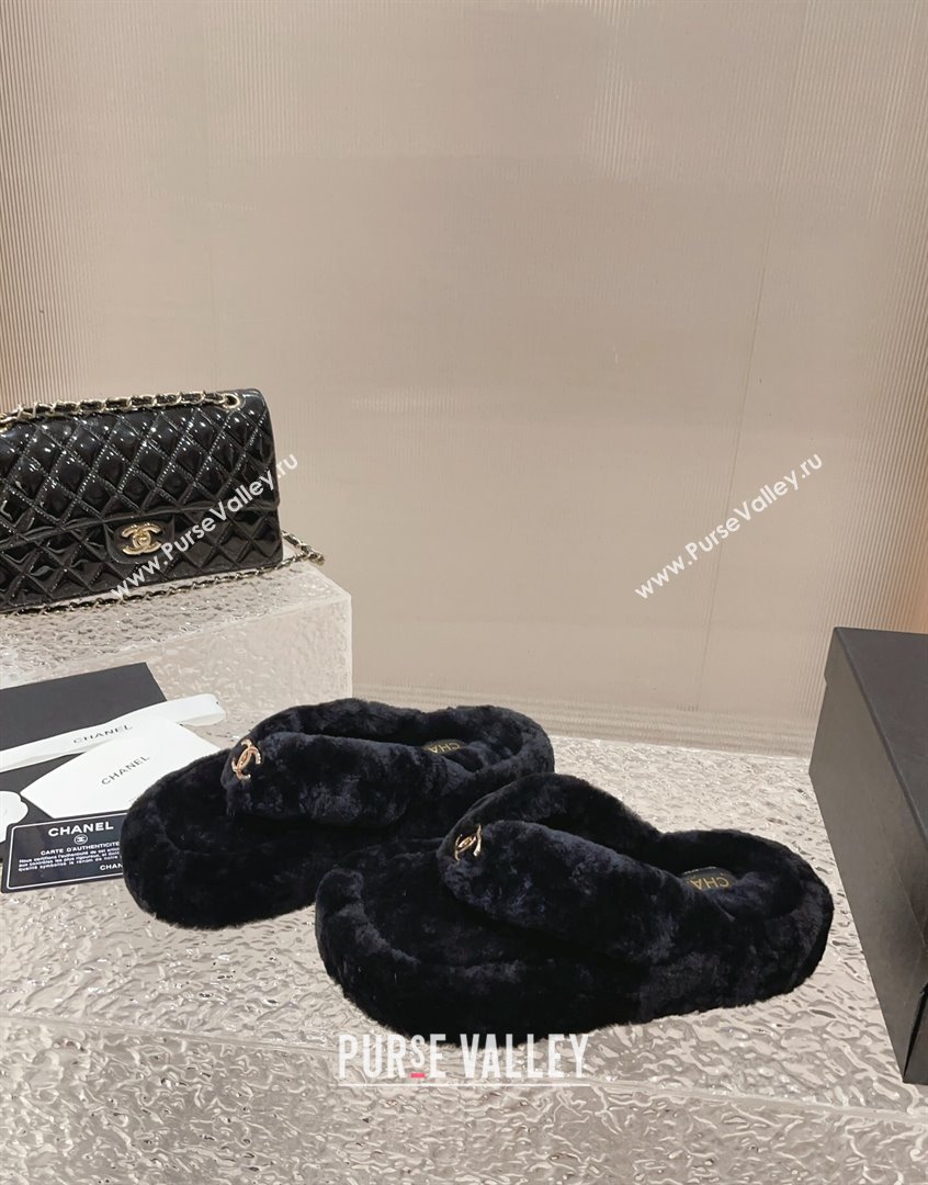 Chanel Wool Platform Thong Slide Sandals Black 2023 CH091111 (MD-23091141)