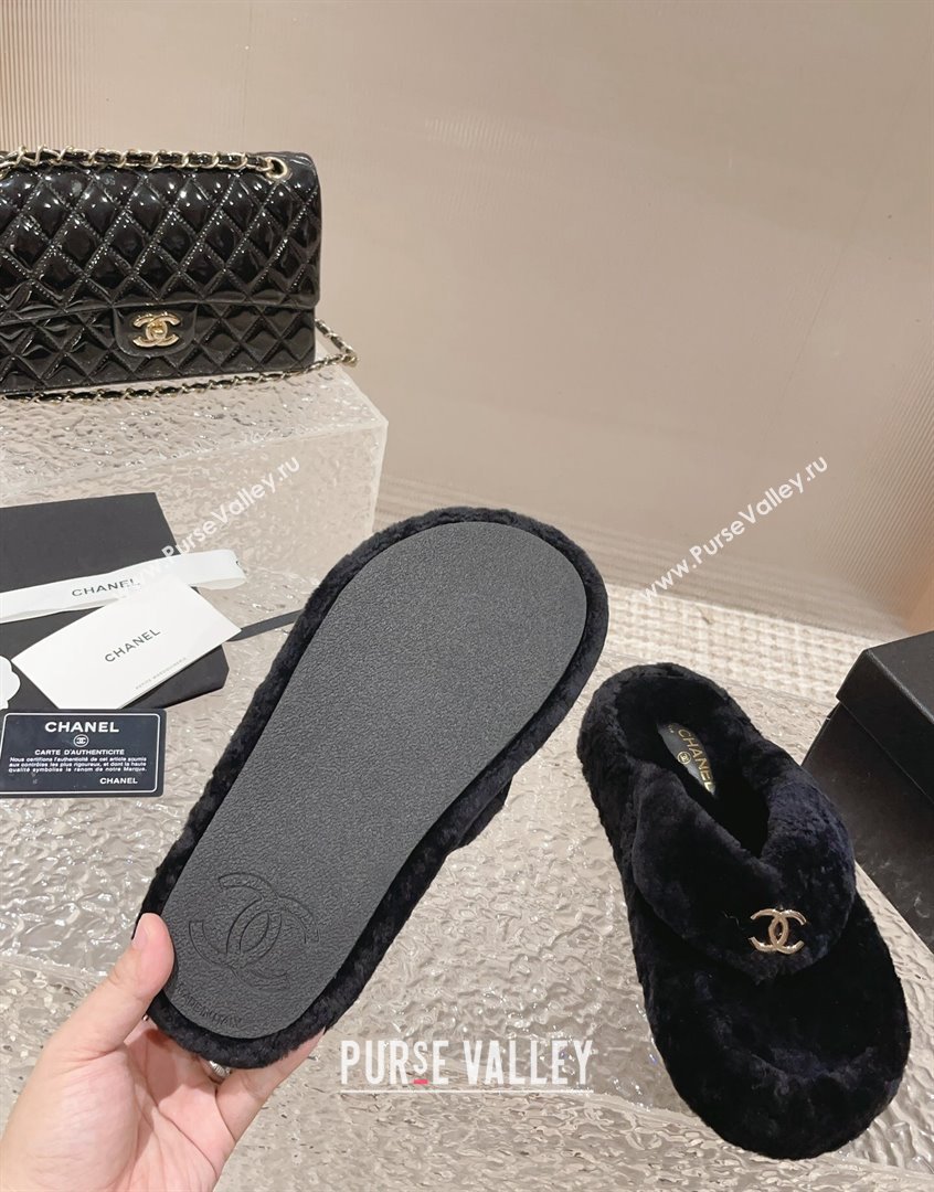 Chanel Wool Platform Thong Slide Sandals Black 2023 CH091111 (MD-23091141)