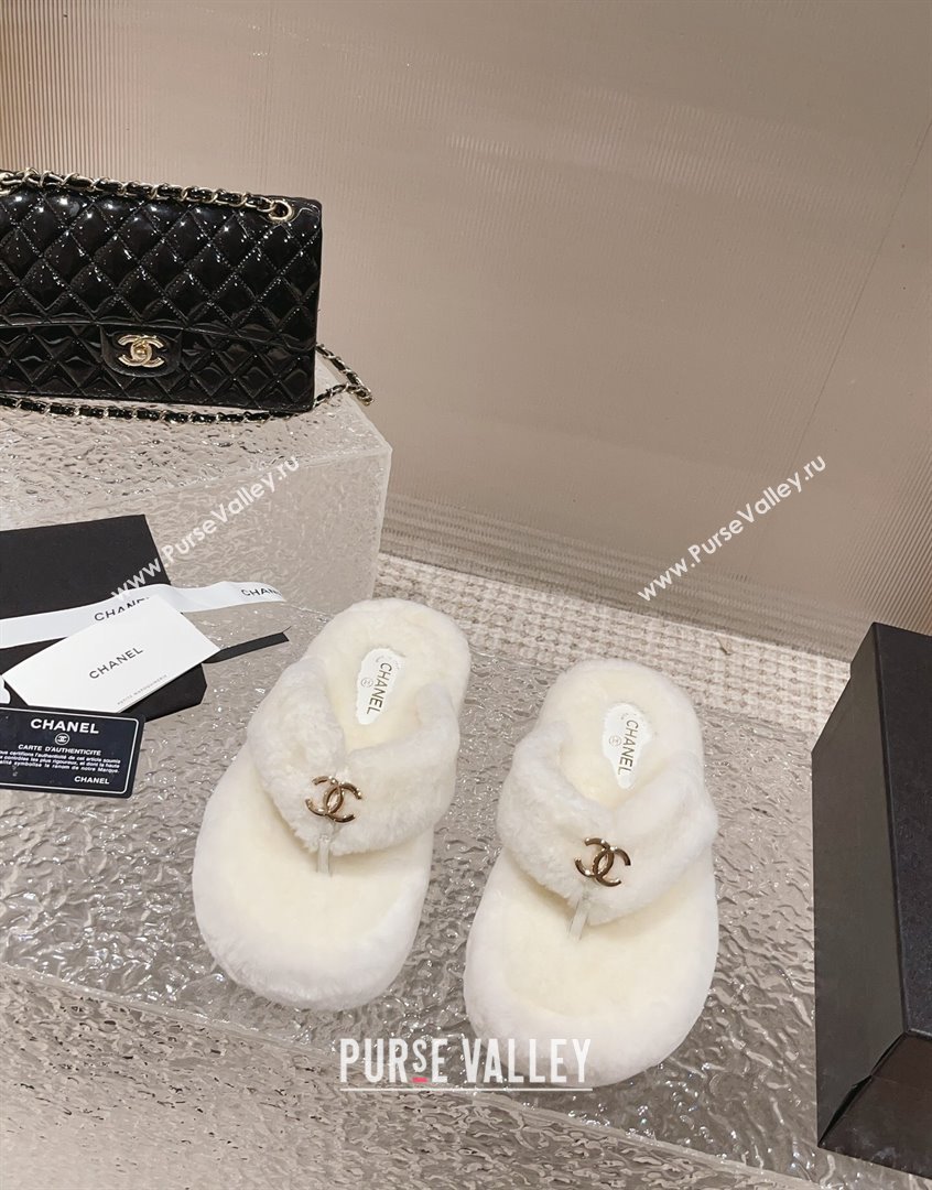 Chanel Wool Platform Thong Slide Sandals White 2023 CH091111 (MD-23091142)