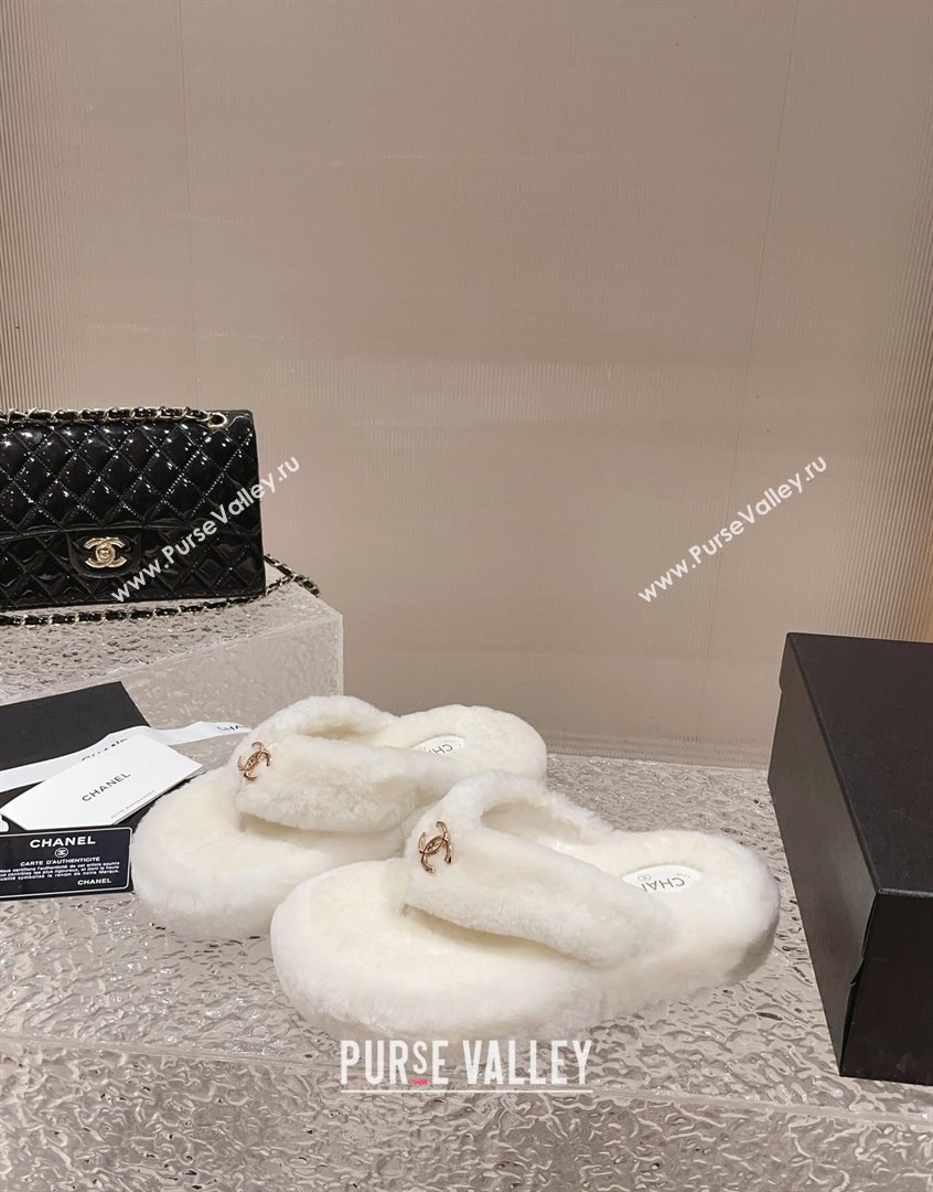 Chanel Wool Platform Thong Slide Sandals White 2023 CH091111 (MD-23091142)