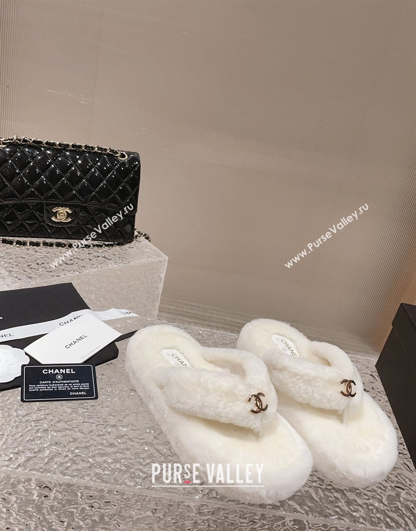 Chanel Wool Platform Thong Slide Sandals White 2023 CH091111 (MD-23091142)