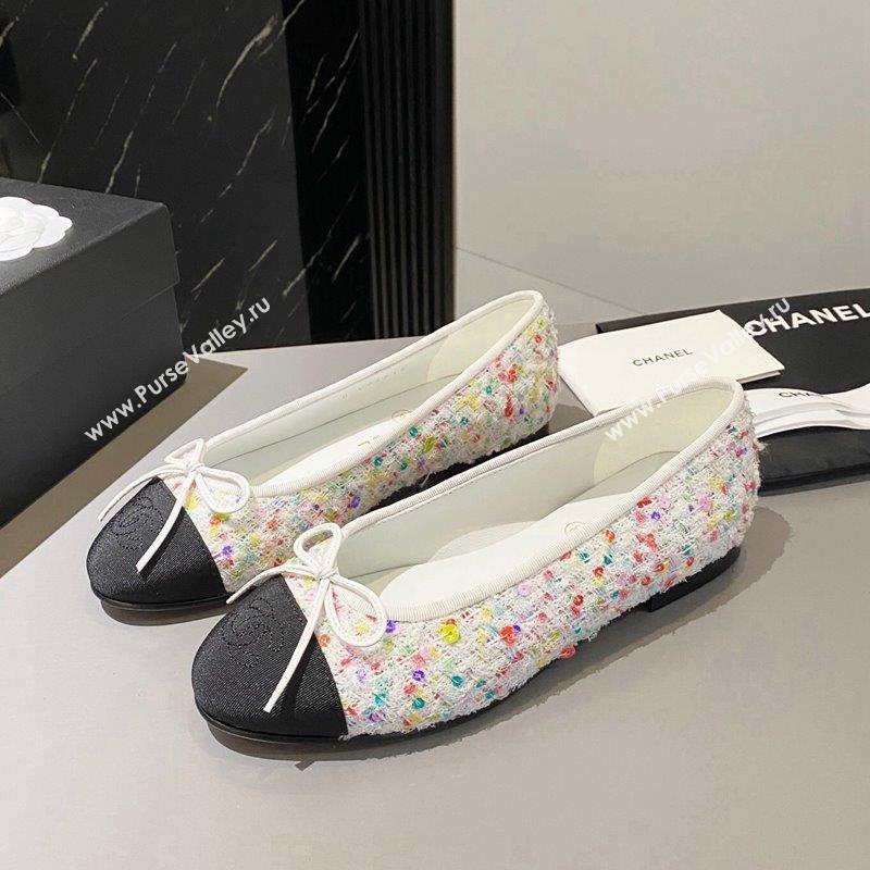 Chanel Tweed Ballet Flat with Bow White/Multicolor 1 2023 CH091113 (KL-23091146)