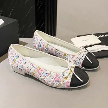 Chanel Tweed Ballet Flat with Bow White/Multicolor 2 2023 CH091113 (KL-23091147)