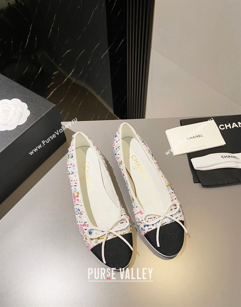 Chanel Tweed Ballet Flat with Bow White/Multicolor 2 2023 CH091113 (KL-23091147)