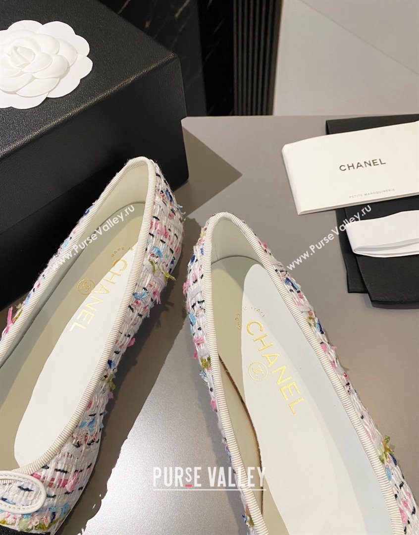 Chanel Tweed Ballet Flat with Bow White/Multicolor 2 2023 CH091113 (KL-23091147)