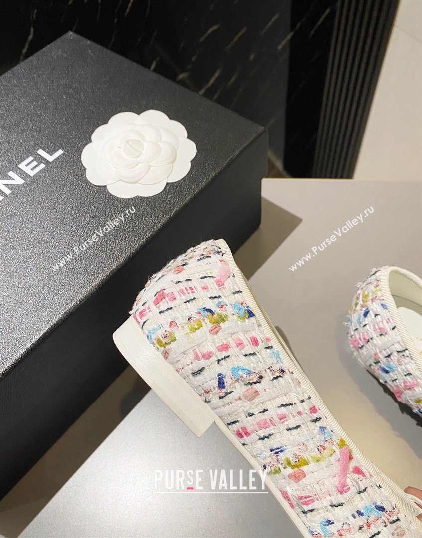 Chanel Tweed Ballet Flat with Bow White/Multicolor 2 2023 CH091113 (KL-23091147)