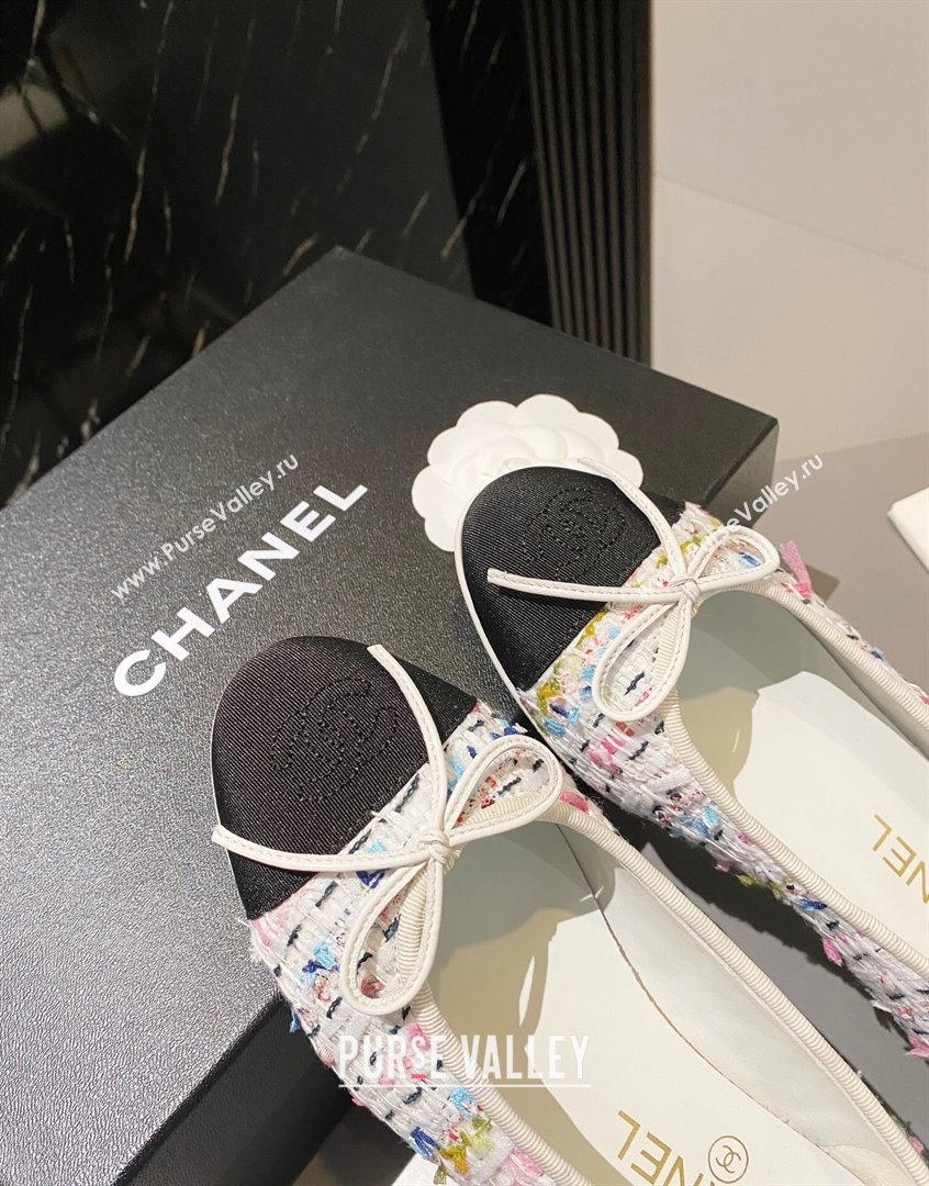 Chanel Tweed Ballet Flat with Bow White/Multicolor 2 2023 CH091113 (KL-23091147)