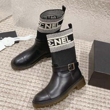 Chanel Calfskin Knit Ankle Boots Black 2023 CH091107 (MD-23091127)